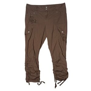 International Concepts Y2K Cargo Capri Pants Womens 16 Brown Ruched Embellished